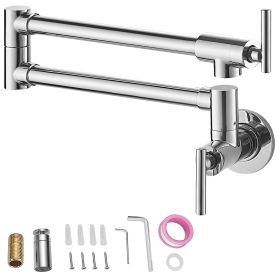 VEVOR Pot Filler Faucet, Solid Brass Commercial Wall Mount Kitchen Stove Faucet with Gold Brushed Finish