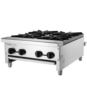 VEVOR Commercial Gas Stove with 4 Burners, Propane and Natural Gas Countertop Cooking Stove Range, Stainless Steel Gas Hot Plate