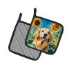 Golden Retriever in Sunflowers Pair of Pot Holders Kitchen Heat Resistant Pot Holders Sets Oven Hot Pads for Cooking Baking BBQ, 7 1/2 x 7 1/2