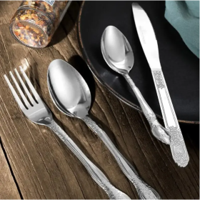 Product Name  Deluxe Premium Cutlery Flatware Set For The Home  Stainless Steel Cutlery Service With 1 Dinner Fork, 1 Dinner Knife, 1 Dinner Spoo (Color: Silver)